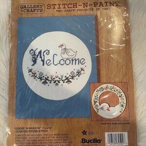 NIP Gallery Of Crafts Stitch-N-Paint "Goose N Wreath" Counted Cross Stitch Kit